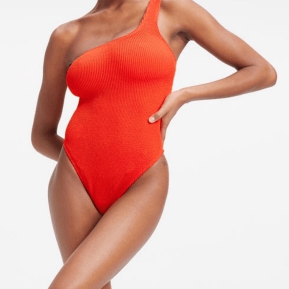 NWT Good American One-Shoulder Bright Poppy Red Color One Piece